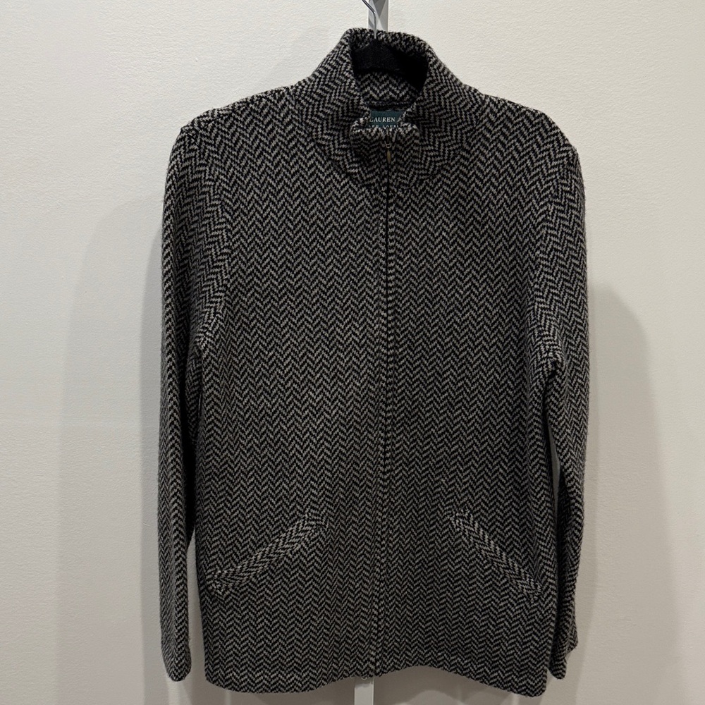 Vintage Lauren Ralph Lauren Cardigan Women Size M Herringbone Lambswool Knit